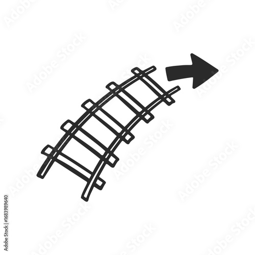 Curved railway track with arrow symbol indicating direction