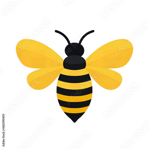 A minimal bee icon with rounded wings and striped abdomen in flat style, centered, isolated on transparent background.
