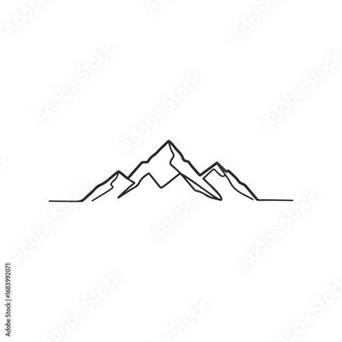 Minimalist line art of mountain range with simple black outline