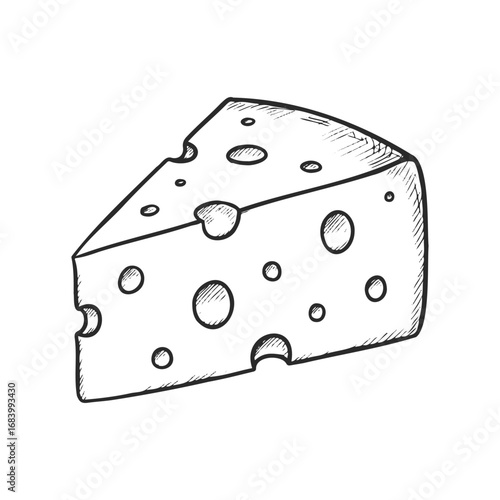 Hand-drawn swiss cheese illustration with holes on white background