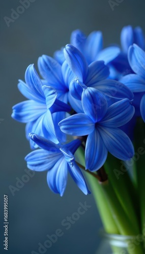 A vibrant bouquet of blue hyacinths, close-up , spring flowers, texture