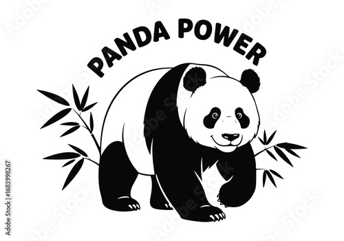 Panda power silhouette graphic featuring bamboo shoots for nature animal enthusiasts