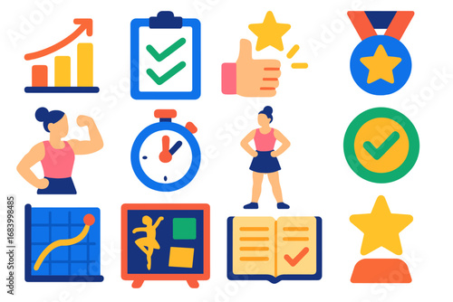 Collection of icons that represent different aspects of fitness and health