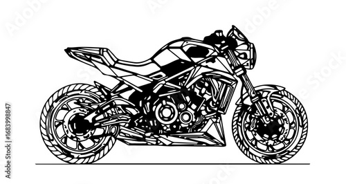Illustration of a modern motorcycle, showcasing its sleek design and powerful engine