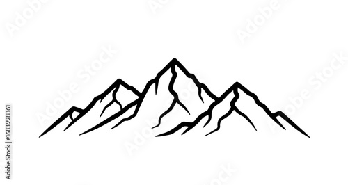 Minimalist mountain range illustration with black outline