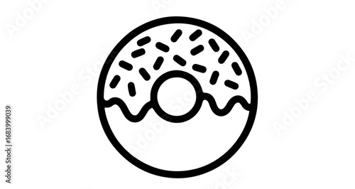 Black and white donut icon, perfect for a bakery or dessert shop