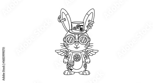 Steampunk rabbit illustration, perfect for coloring book and creative projects