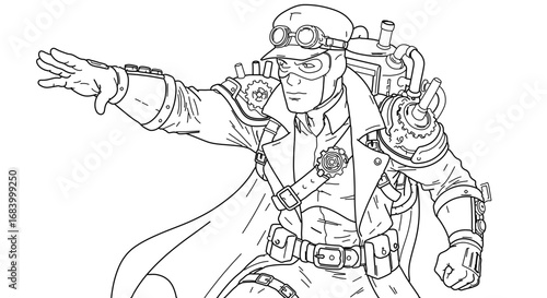 Steampunk character in vintage costume, a retro fantasy adventure illustration