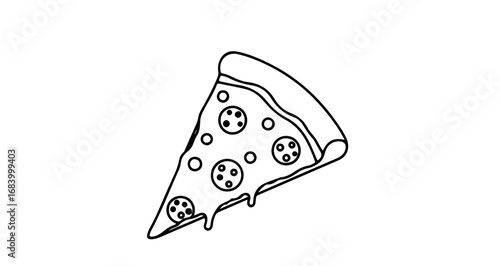 A slice of pepperoni pizza with melted cheese in a simple line drawing