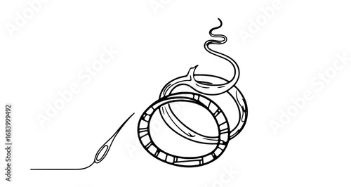 Illustration of a needle and thread, sewing and tailoring equipment