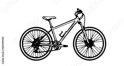 Illustration of a mountain bike with detailed components, , perfect for outdoor themes