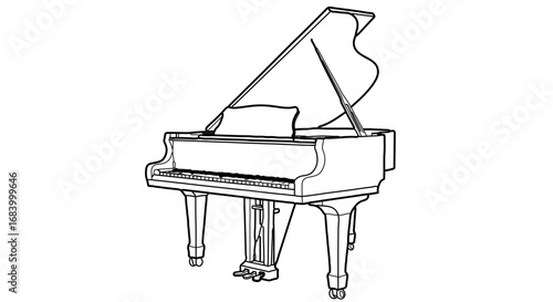 Illustration of a grand piano with the lid open, , a classic musical instrument