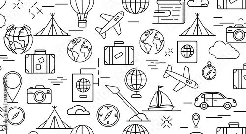 Illustration of travel and tourism icons and symbols