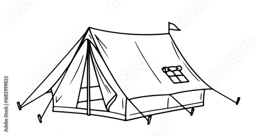 Camping tent, a symbol of adventure and outdoor recreation, line art style
