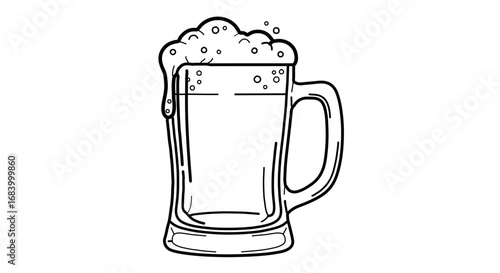 Illustration of a beer mug with foam, , perfect for menu design