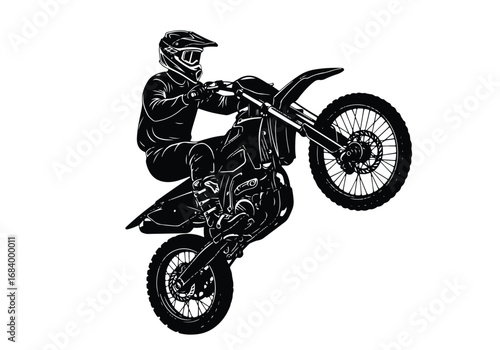 Motocross rider performing wheelie dynamic silhouette motorcycle action sports graphic element