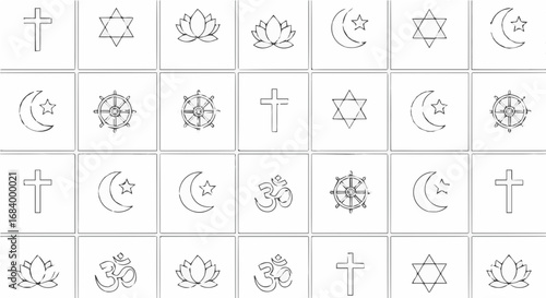 Collection of religious symbols representing various faiths and beliefs