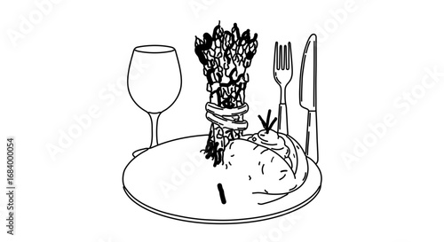Asparagus dish, a culinary illustration of a gourmet meal presentation