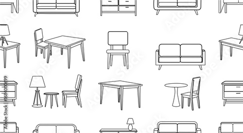 Seamless pattern of hand drawn furniture for interior design