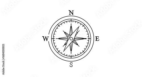 Classic compass rose design with cardinal directions, symbolizing navigation and exploration