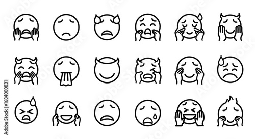 Set of various emoji expressions, , representing different emotions and feelings