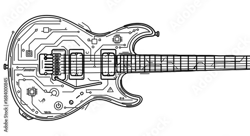 Electric guitar circuit board design, showcasing intricate wiring and components
