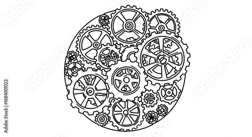 Illustration of interconnected gears, symbolizing mechanical systems and engineering