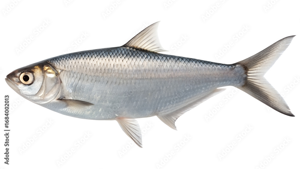 Naklejka premium A milkfish with silver body, , isolated on a transparent background