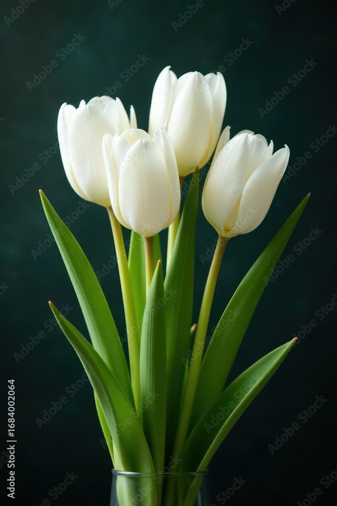 Fototapeta premium Elegant cluster of pristine white tulips, stems intertwined , sophisticated, celebration