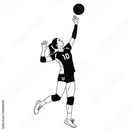 Dynamic silhouette graphic of a female volleyball player spiking the ball mid-air