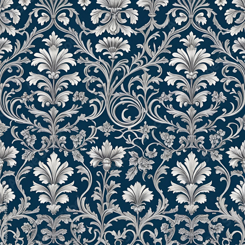 detailed and intricate wallpaper design, characterized by a classic and ornate style, with a repeating pattern that includes floral and vine motifs