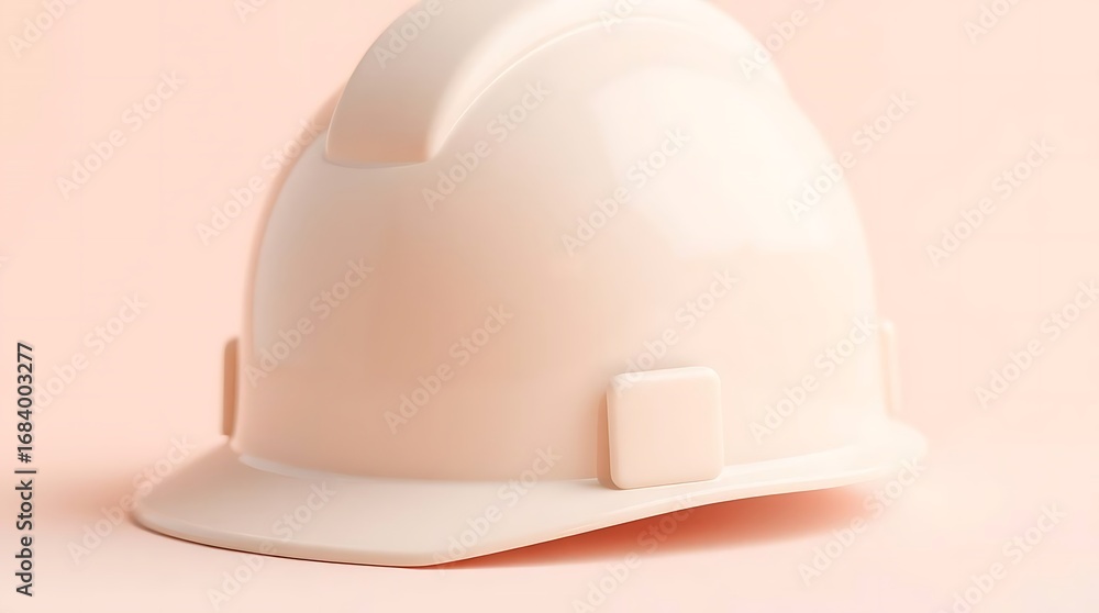 Fototapeta premium White safety helmet isolated on a pink background. Close-up.