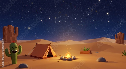 Desert night campsite illustration