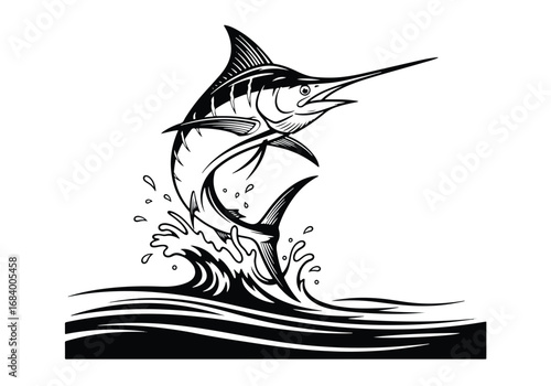 Dynamic leaping marlin silhouette majestic ocean game fish graphic element silhouette illustration