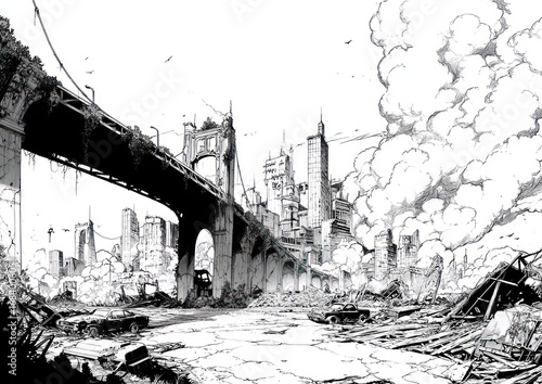 Ruined cityscape panorama