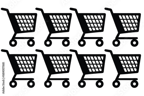 Shopping Carts Vector Silhouettes on White Background