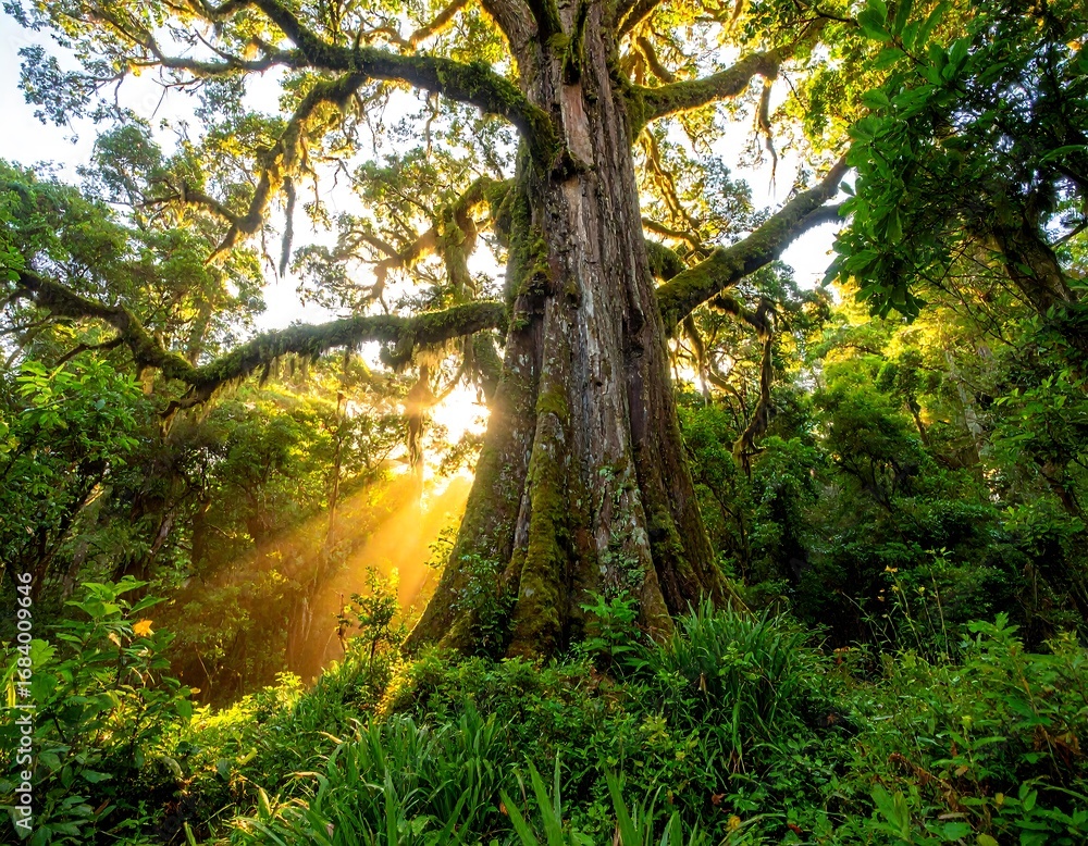 Fototapeta premium Sunlight filtering through a giant tree