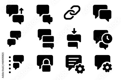 Comment Thread Icons. Solid style icons of comment threading features: expand thread, collapse thread, reply chain, nested comment