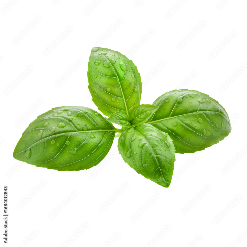 Fototapeta premium Fresh Basil Sprig: A Symbol of Flavor, Growth, and the Timeless Beauty of Nature’s Simplicity