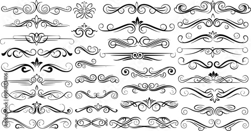 calligraphic ornamental divider collection line art silhouette vector illustration