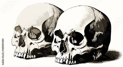 Minimalist Vector SVG Illustration of Two Skulls with Black and White Contrast in Flat Design Style Perfect for Dark Themed Projects