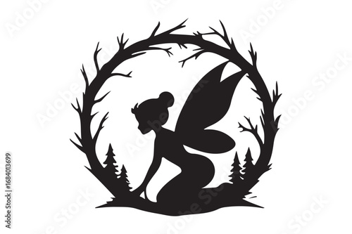 Enchanted forest fairy silhouette in twig archway