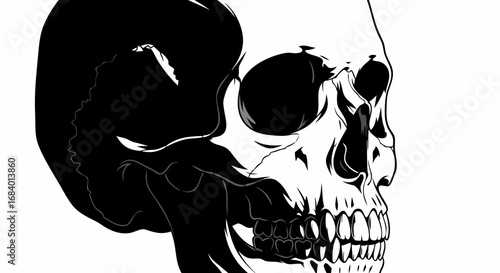 Line Art Skull Vector SVG Illustration with Black White Contrast in Minimalist Gothic Style for Web Design