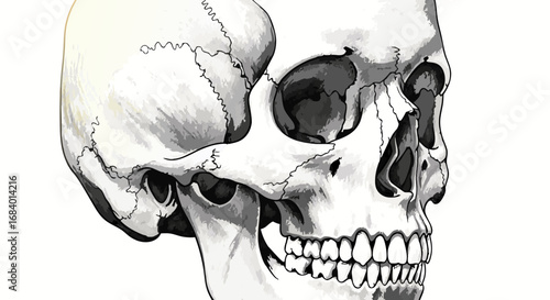 Realistic Skull Vector SVG Illustration with Anatomical Detail in Monochrome Style for Medical and Educational Use