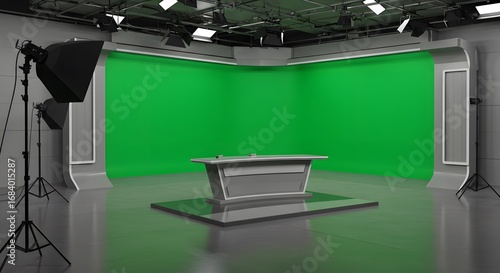Modern Television Studio Green Screen Set Design for News Broadcasting and Filming