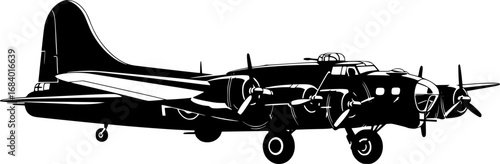 Silhouette of a World War II Era Bomber Airplane with Radial Engines