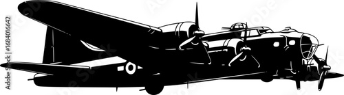 Silhouette of a World War II Era Bomber Airplane with Radial Engines