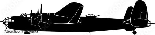 Silhouette of a World War II Era Bomber Airplane with Radial Engines