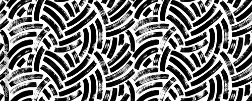 Grunge weave seamless pattern with curved bold brush strokes.