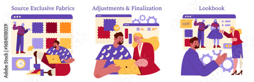Fashion Design Process Vector Illustration with Teamwork